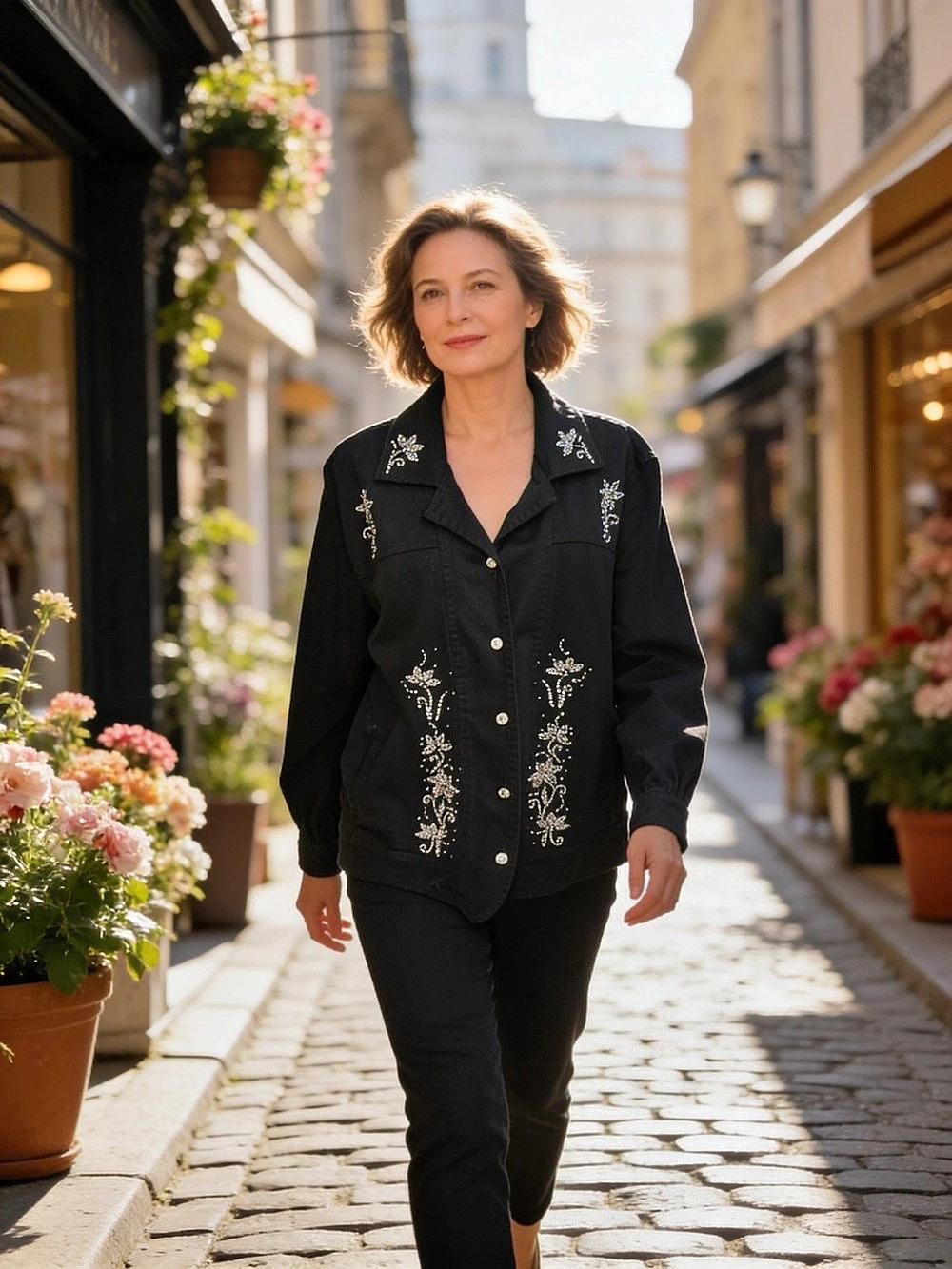 Black Crystal AB Embellished Jacket w/Crystal Buttons - 1X - Like New - Y2K